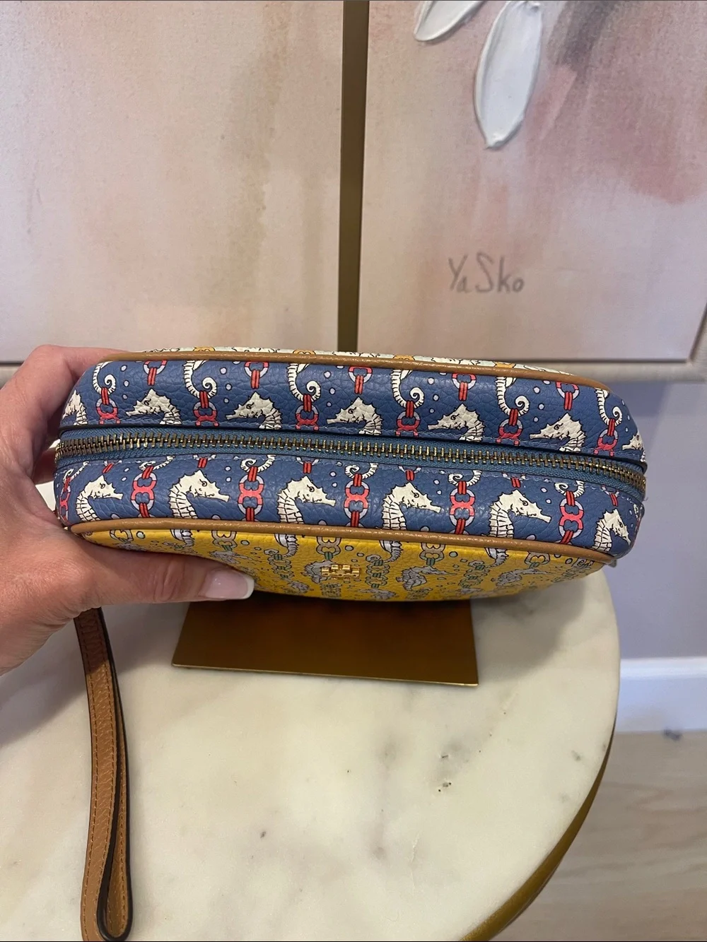 Tory Burch Yellow Seahorse Print Clutch with Wristlet